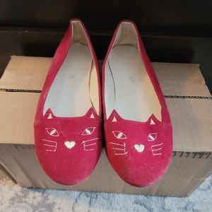 Red Kitten Face Flats